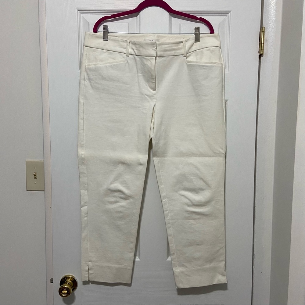 LOFT Marisa Cream Straight Leg Trousers, Size 14